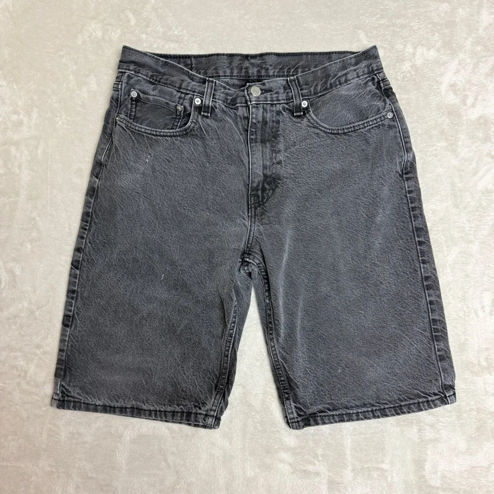 Levis 469 Denim Shorts Mens 32x12 Black Faded Loose Fit Baggy Skater Grunge Y2K